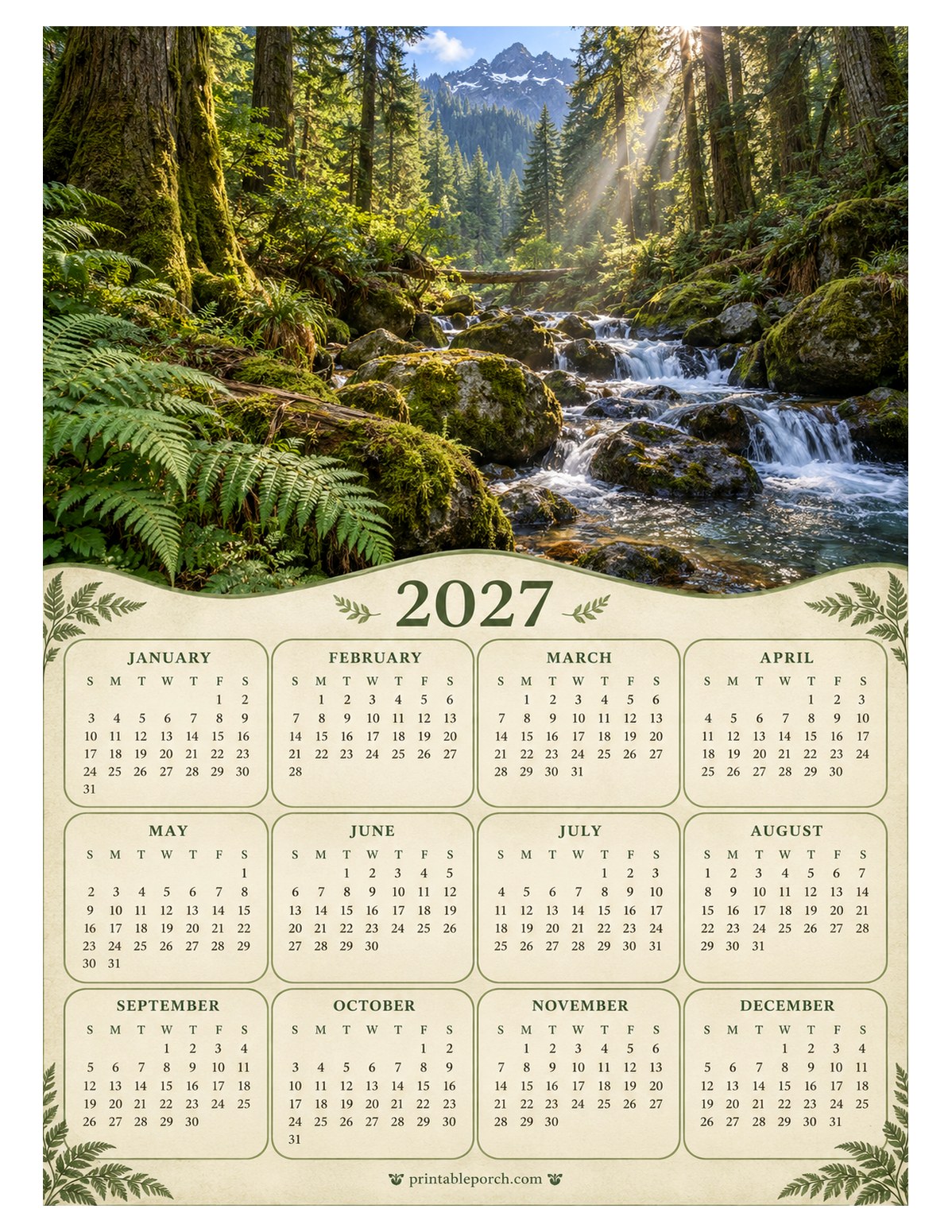 Nature 2027 Yearly Calendar - Fern Creek