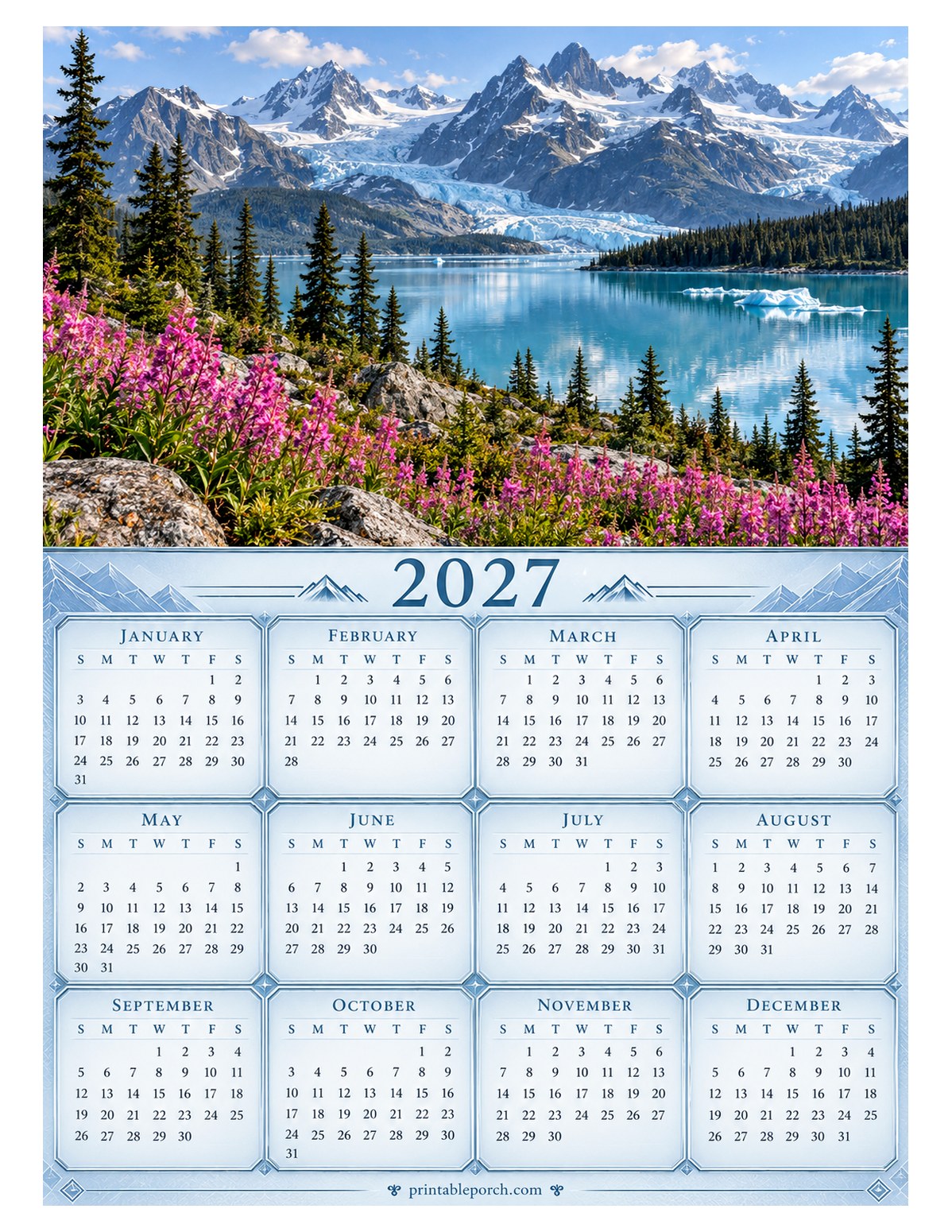 Nature 2027 Yearly Calendar - Glacier Bay
