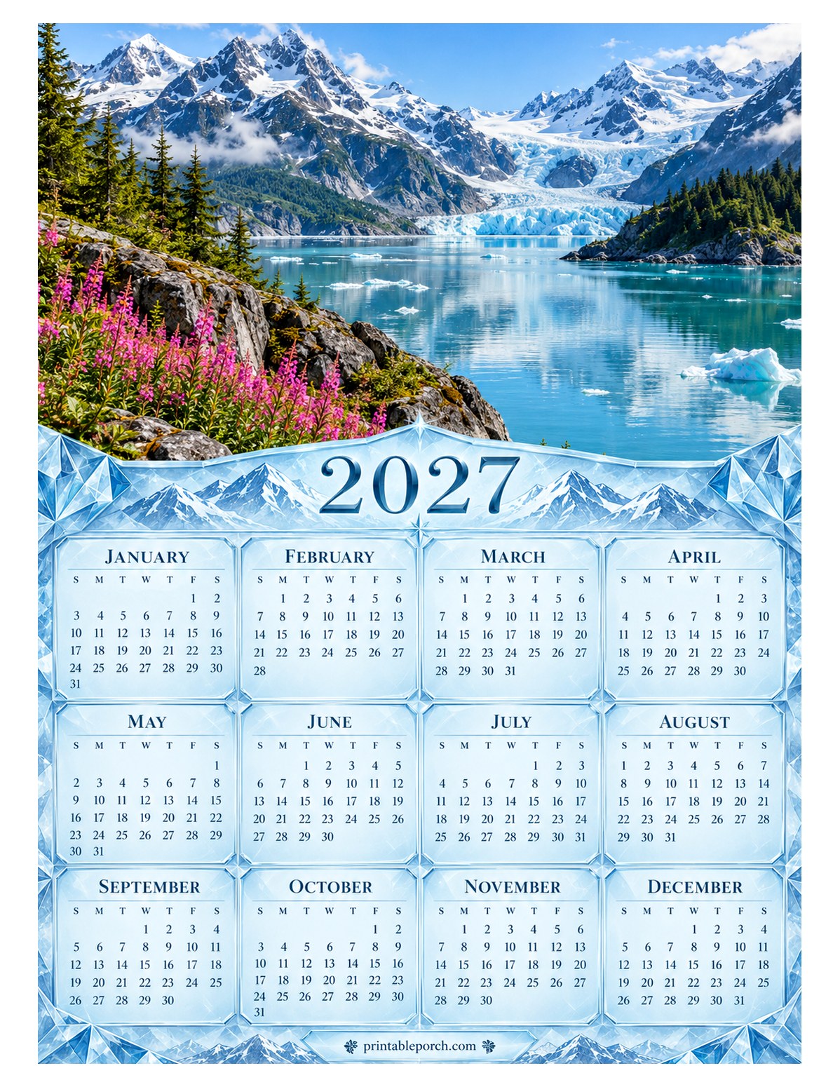 Nature 2027 Yearly Calendar - Ice Fjord