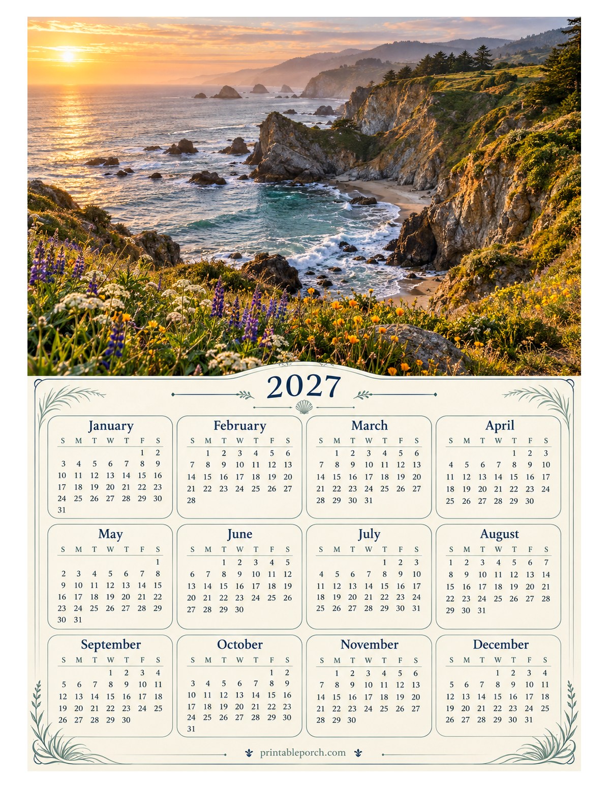 Nature 2027 Yearly Calendar - Pacific Coast