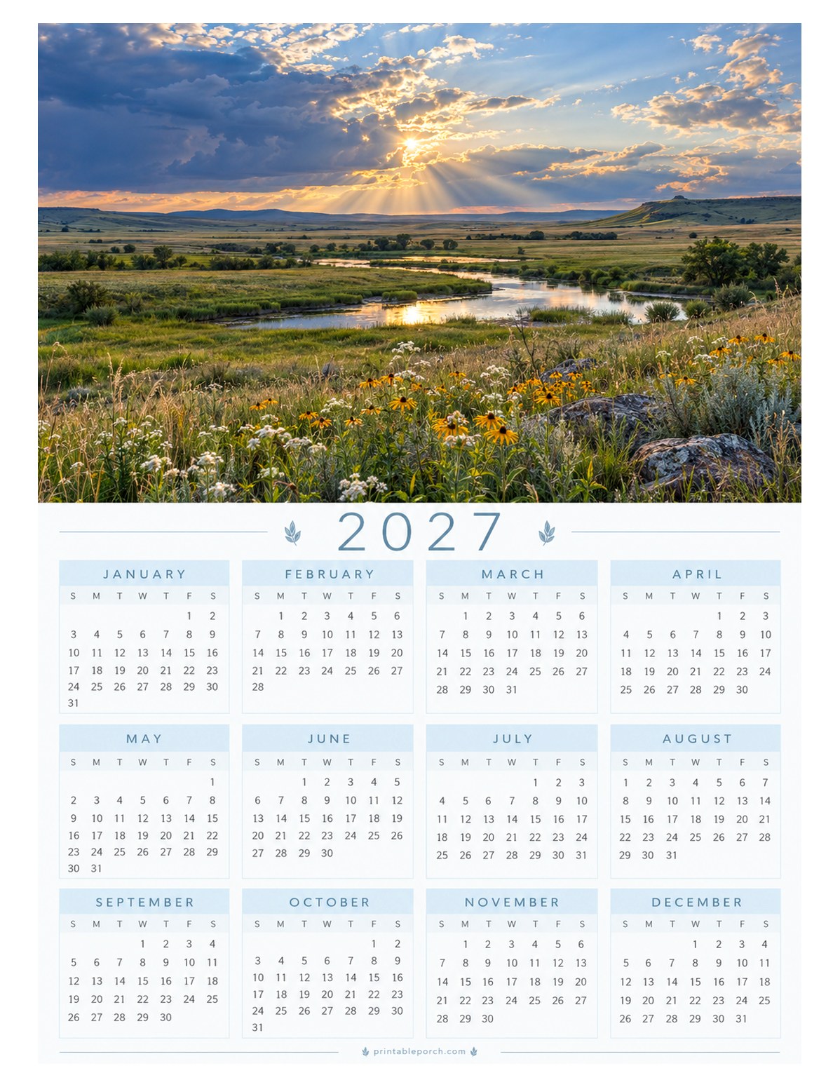 Nature 2027 Yearly Calendar - Prairie Light