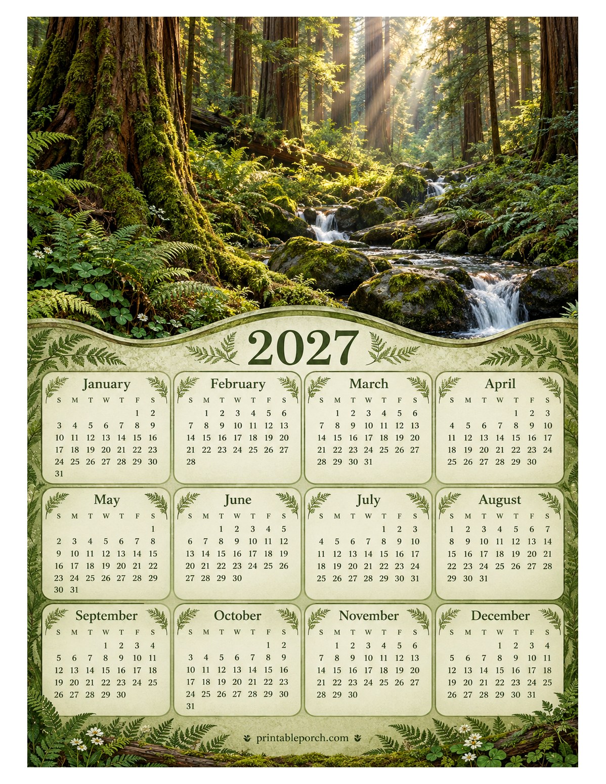 Nature 2027 Yearly Calendar - Redwood Grove