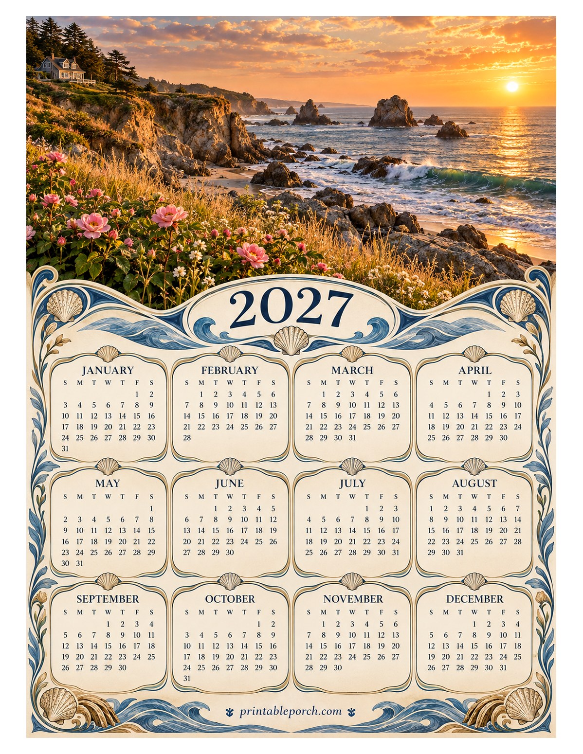 Nature 2027 Yearly Calendar - Sea Cliffs