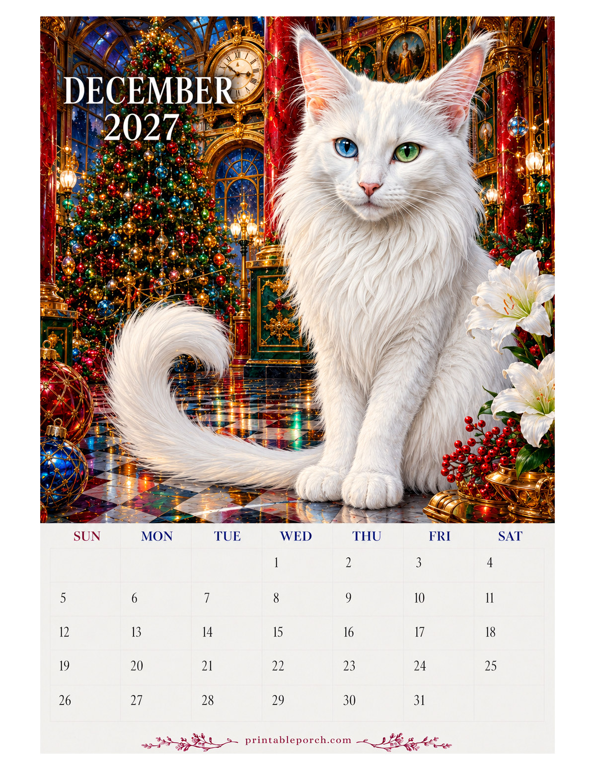 Oil Painting Cats December 2027 Calendar