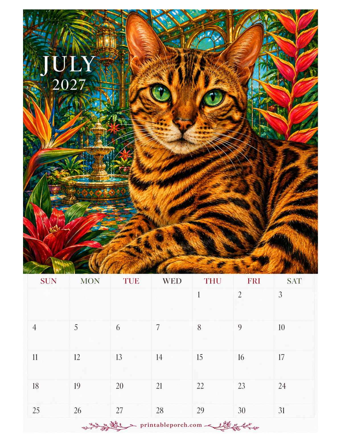 Oil Painting Cats July 2027 Calendar