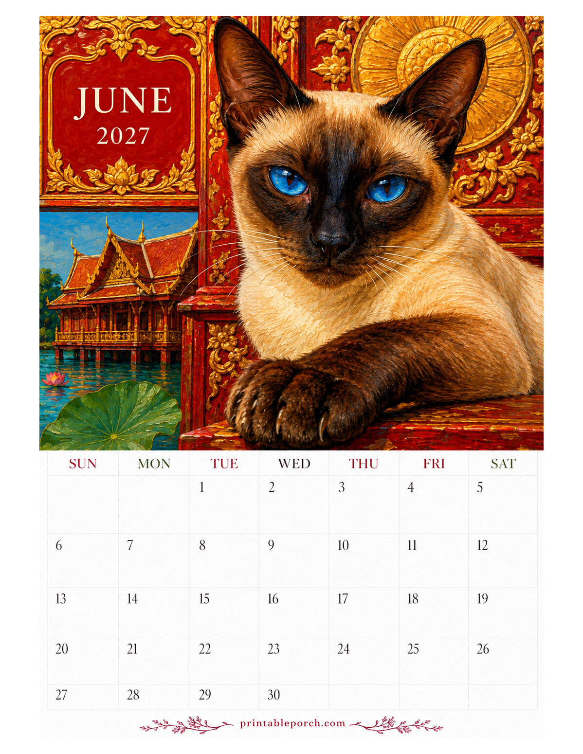 Oil Painting Cats June 2027 Calendar