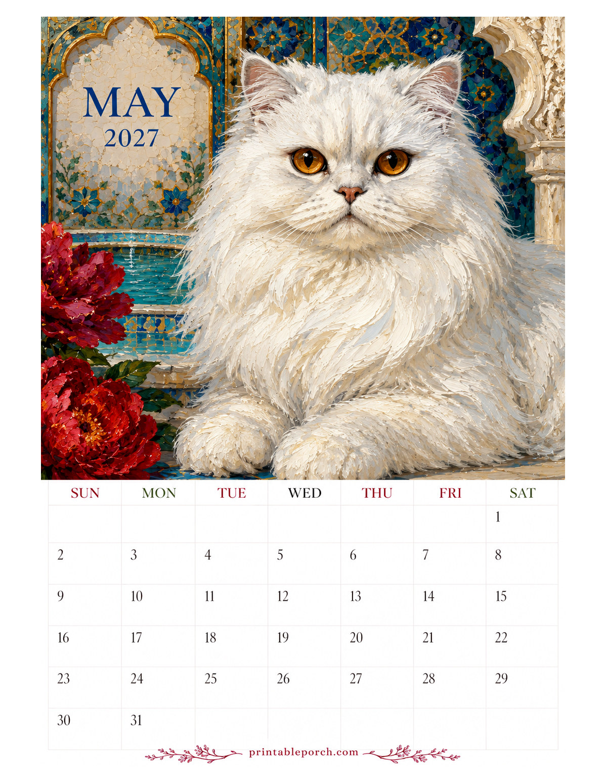Oil Painting Cats May 2027 Calendar