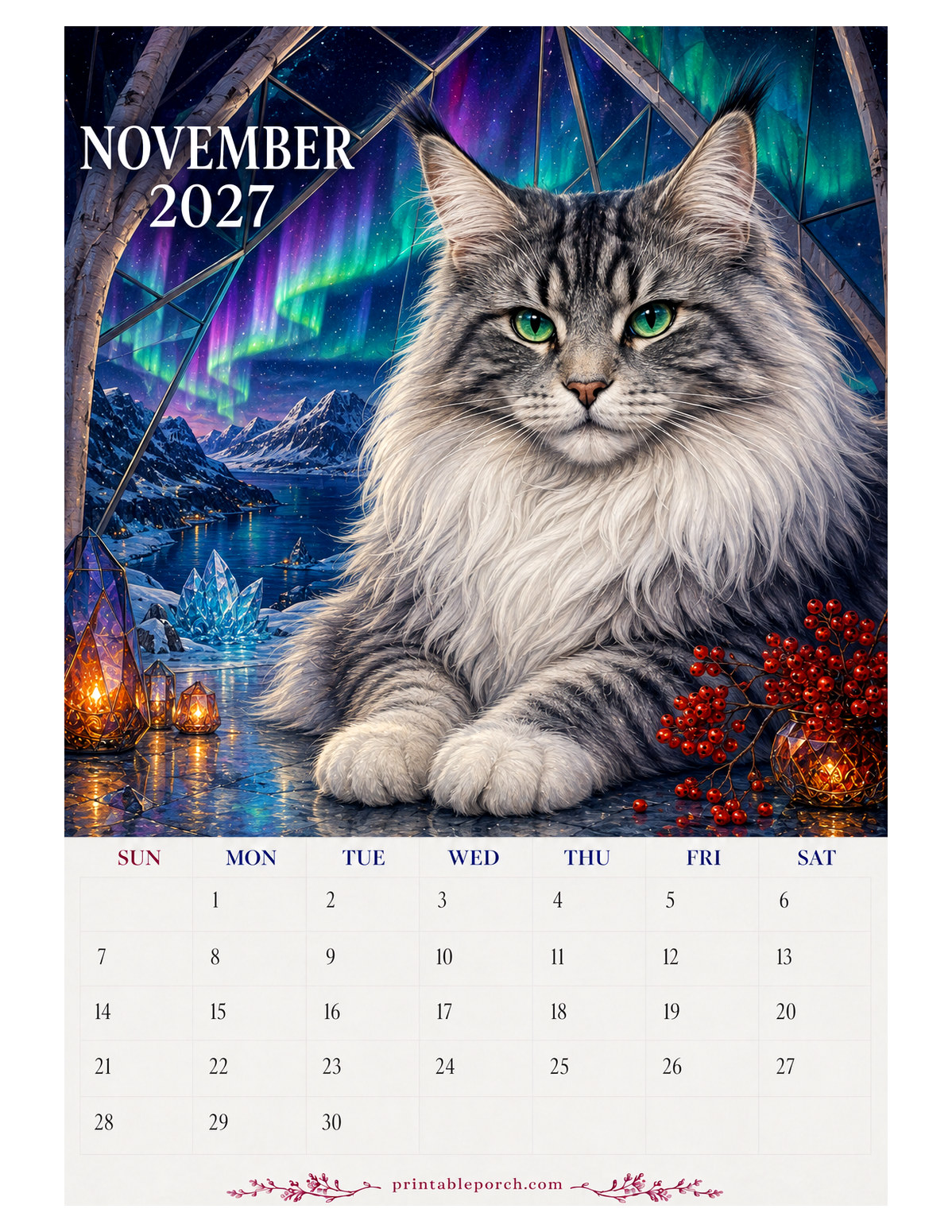 Oil Painting Cats November 2027 Calendar