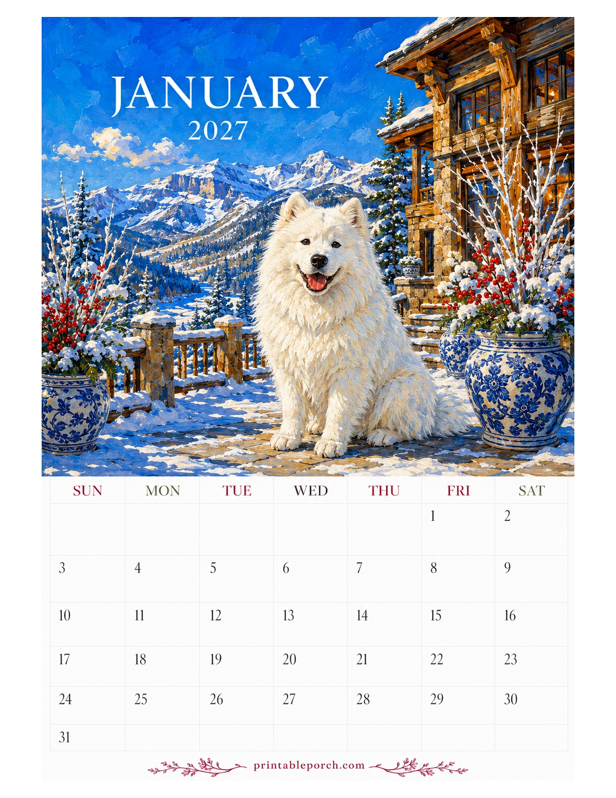 Oil Painting Dogs January 2027 Calendar