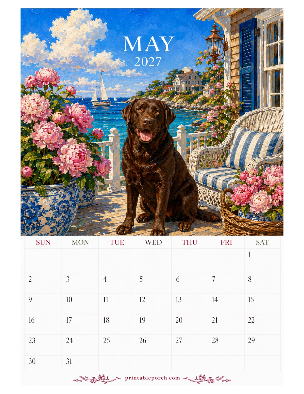 Oil Painting Dogs May 2027 Calendar