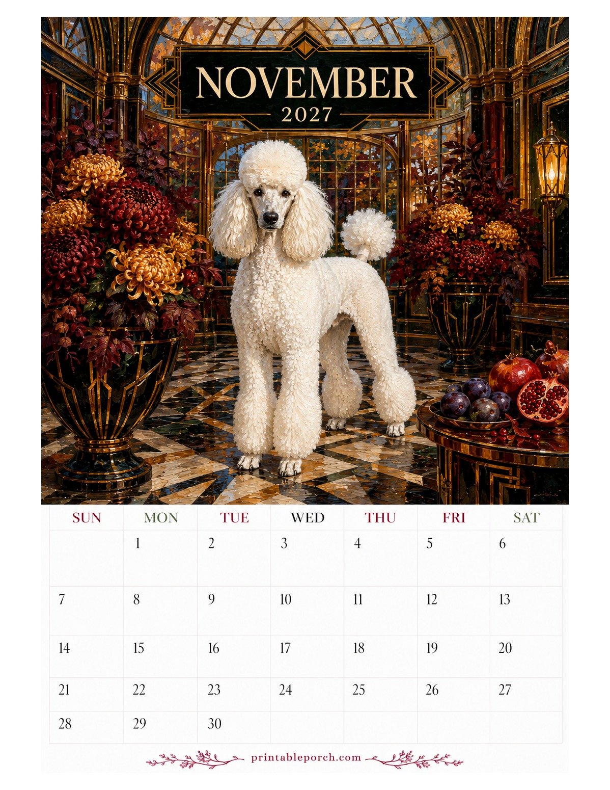 Oil Painting Dogs November 2027 Calendar