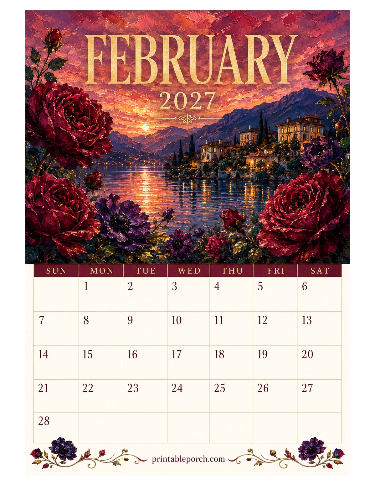 Oil Painting Landscapes February 2027 Calendar