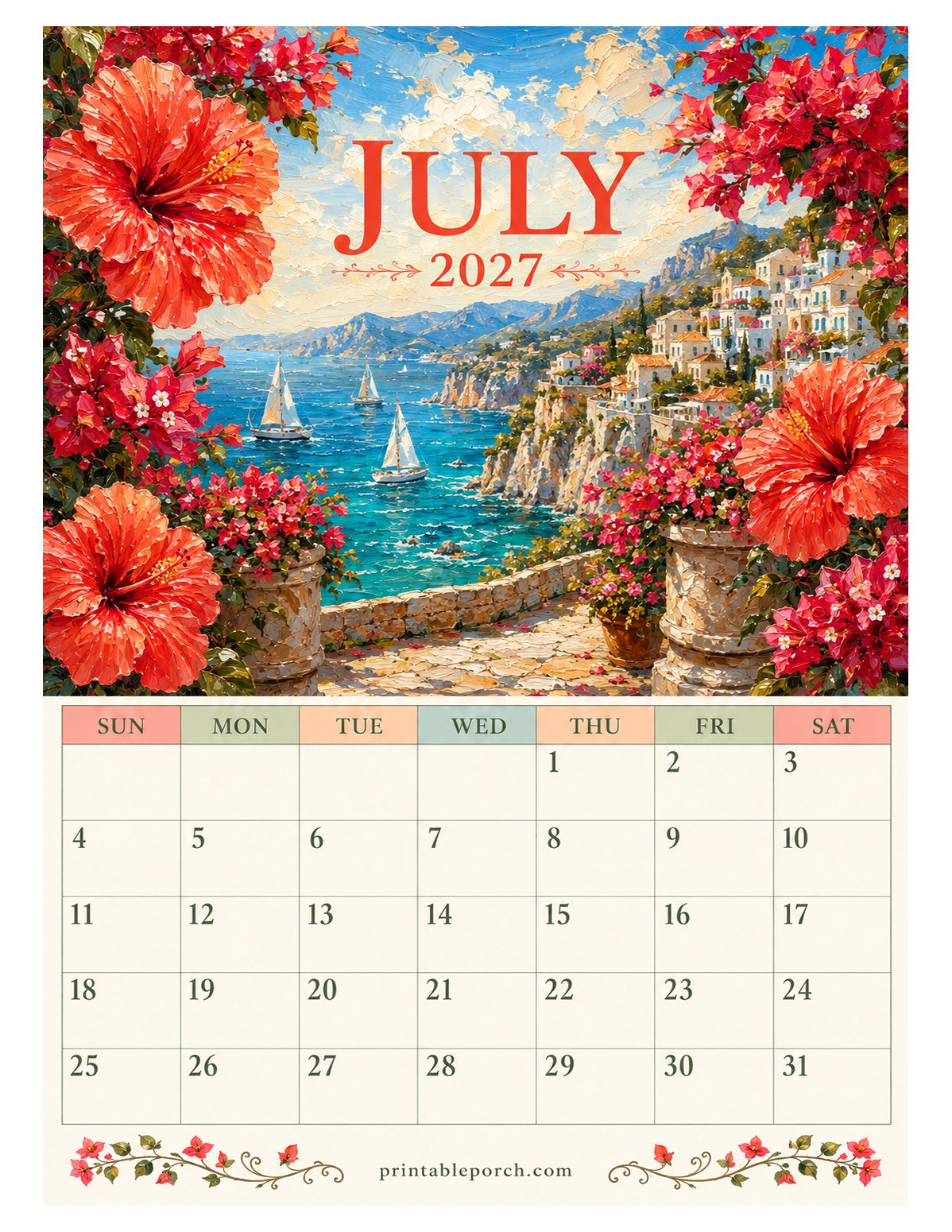 Oil Painting Landscapes July 2027 Calendar