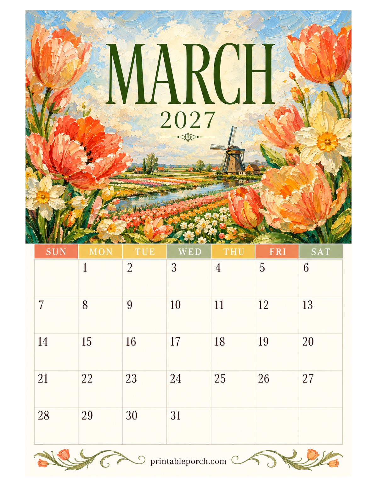 Oil Painting Landscapes March 2027 Calendar