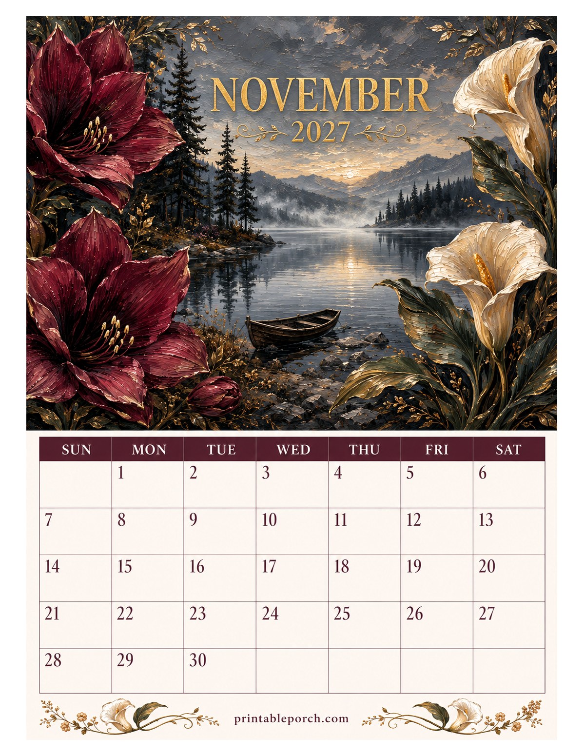Oil Painting Landscapes November 2027 Calendar