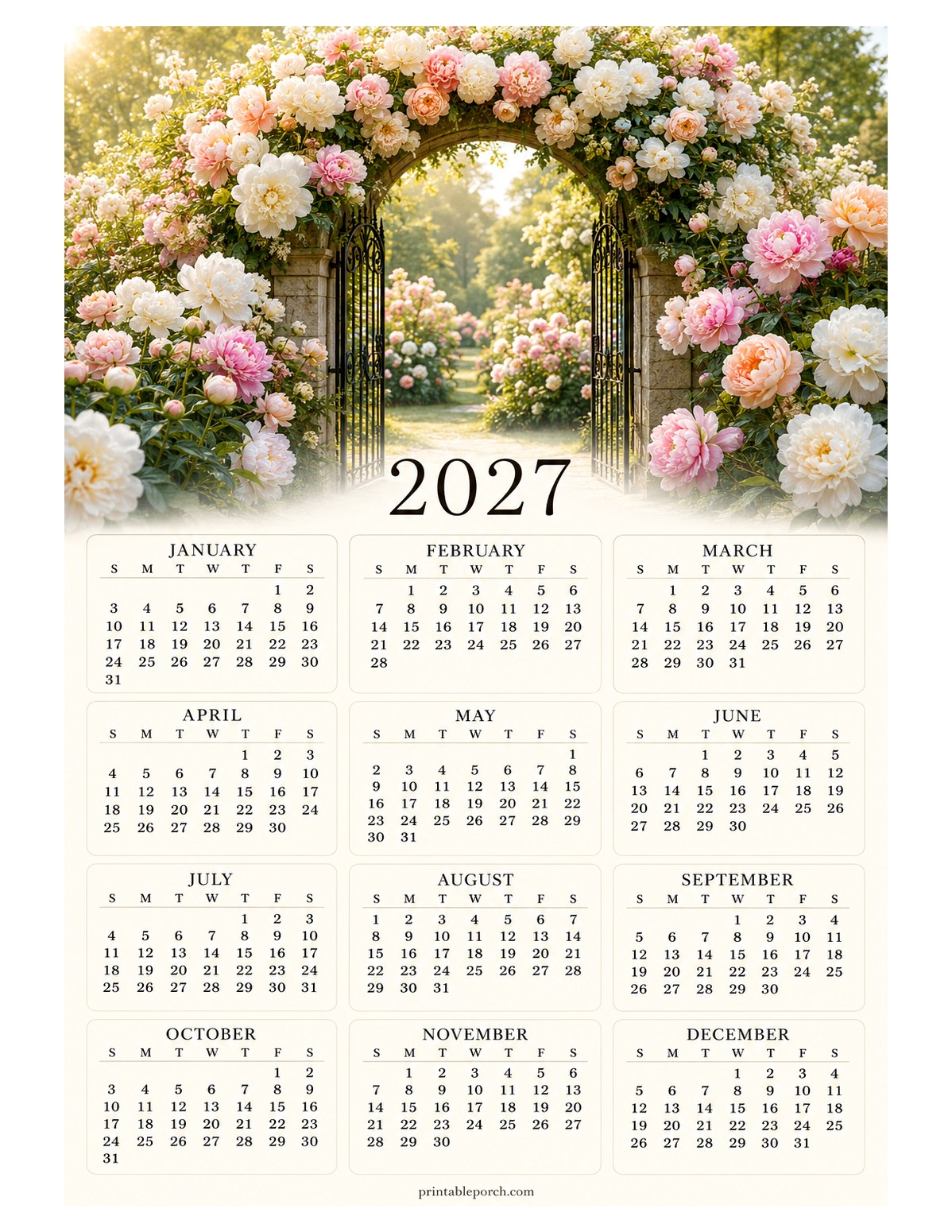 Peony 2027 Yearly Calendar - The Garden Arch