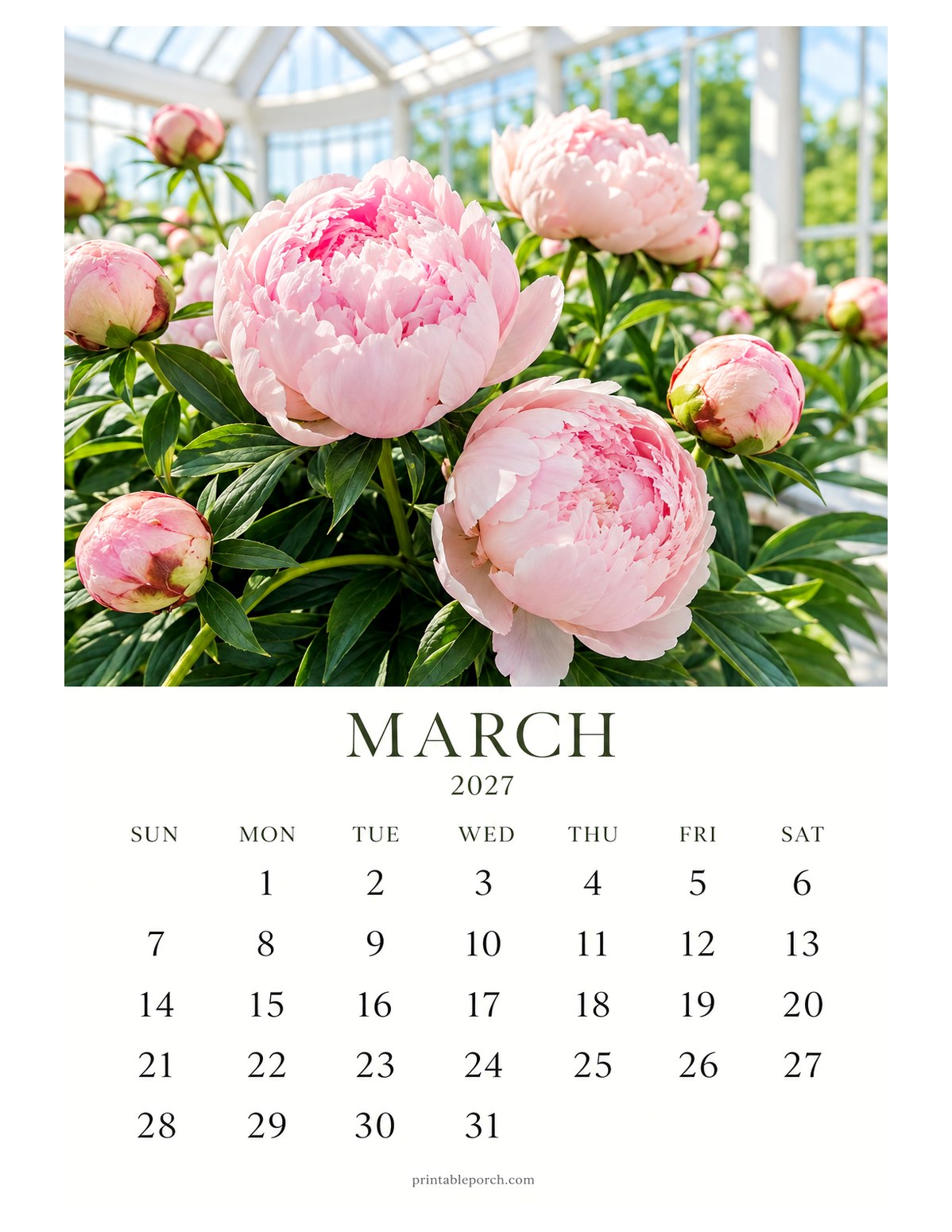 Peony March 2027 Calendar - The Peony Year