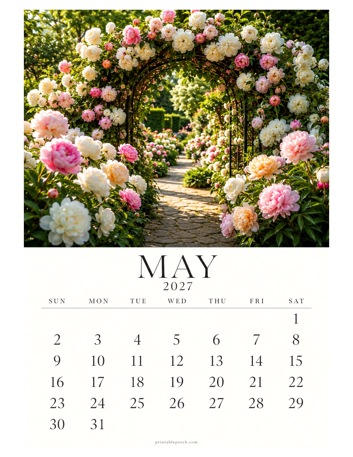Peony May 2027 Calendar - The Peony Year