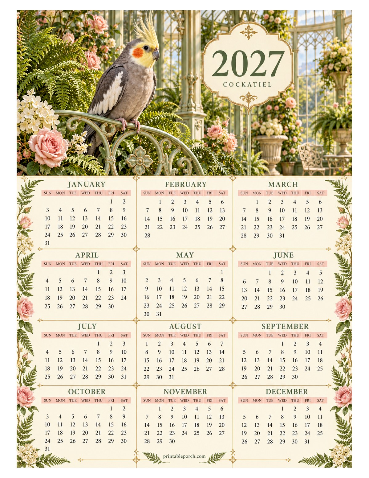 Pet 2027 Yearly Calendar - Conservatory Cockatiel