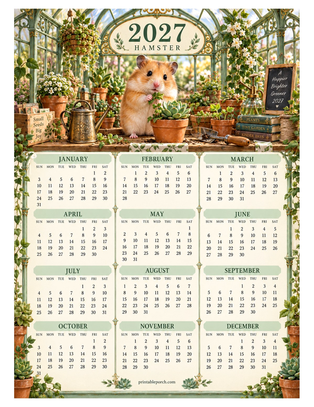 Pet 2027 Yearly Calendar - Greenhouse Hamster