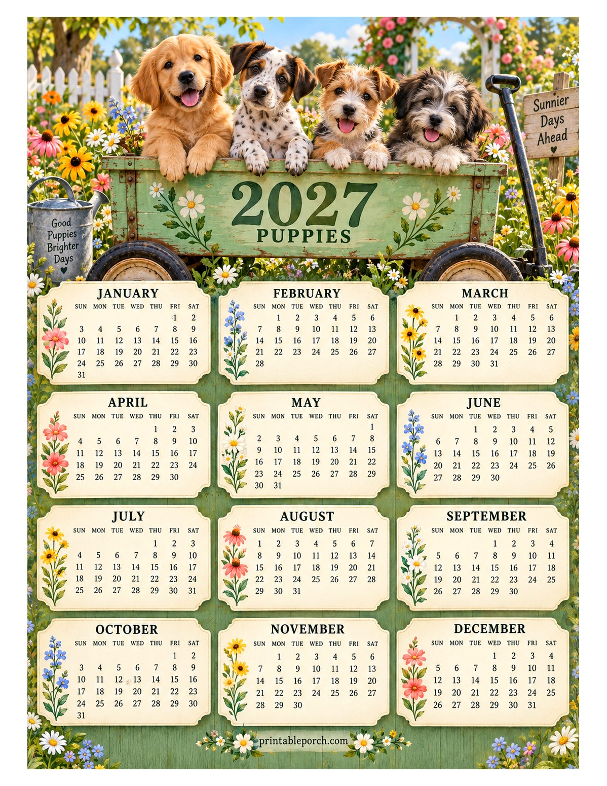 Pet 2027 Yearly Calendar - Wagon Puppies