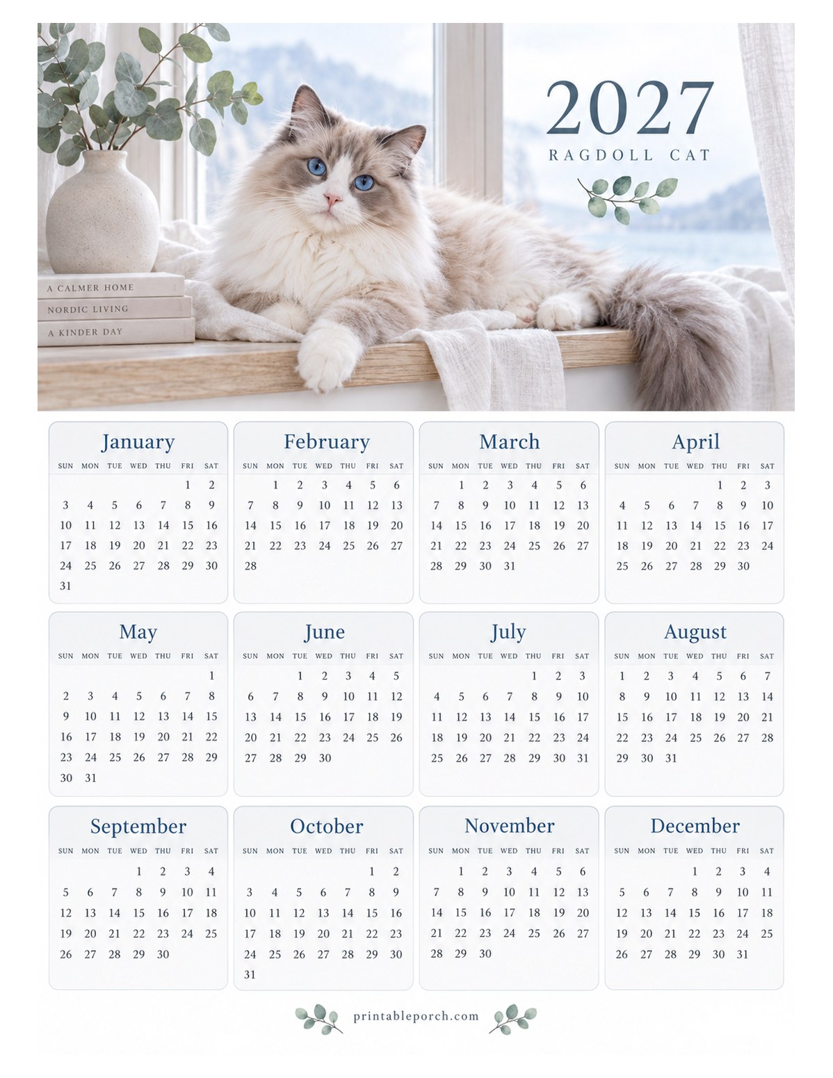 Pet 2027 Yearly Calendar - Window Seat Ragdoll