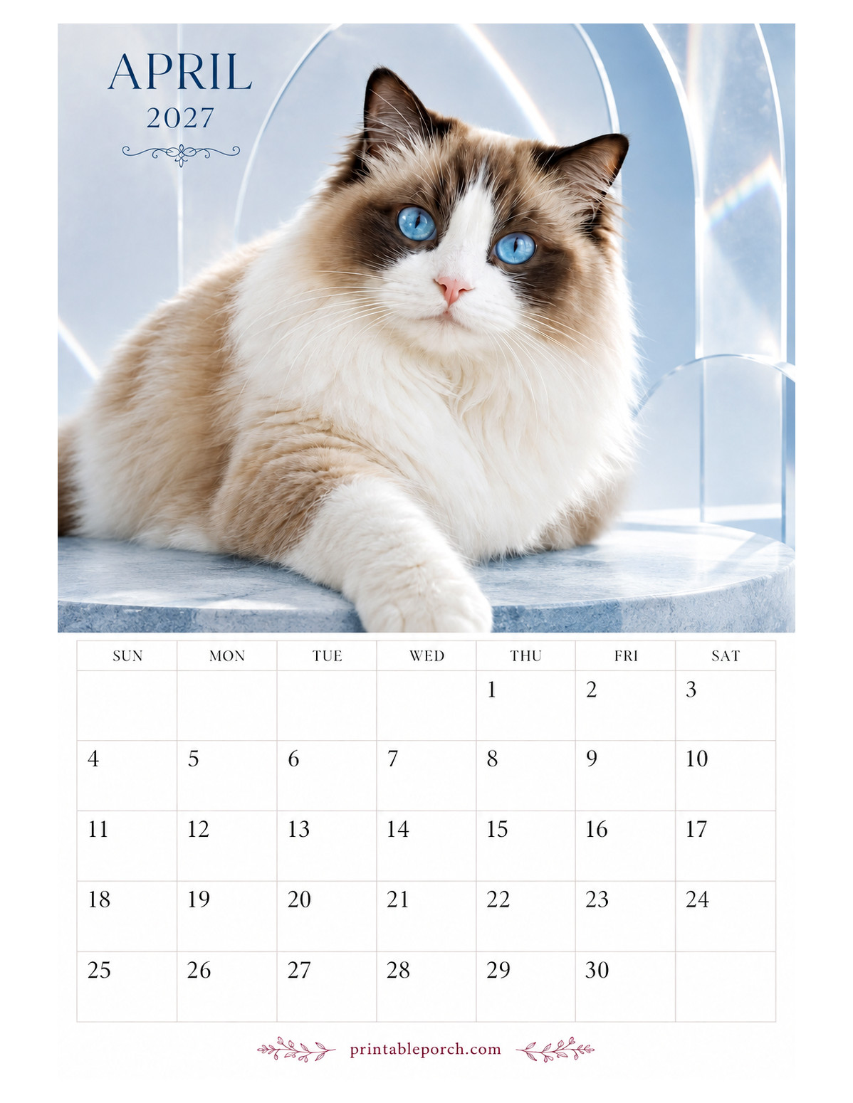 Photo Cats April 2027 Calendar