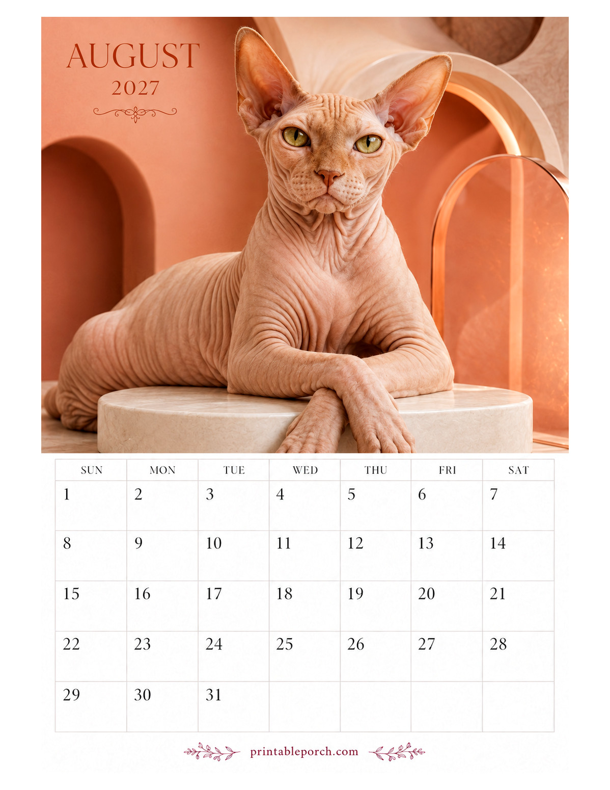 Photo Cats August 2027 Calendar