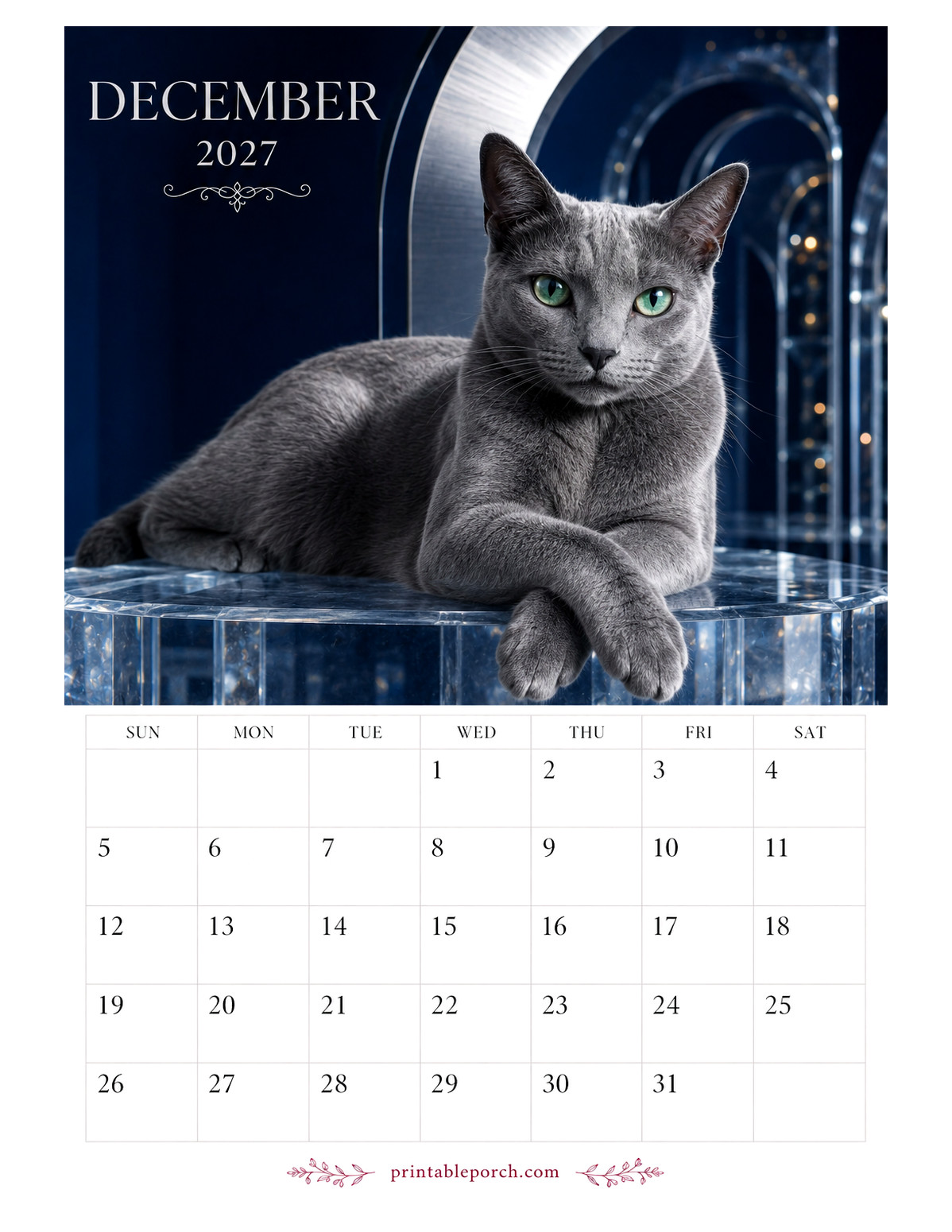 Photo Cats December 2027 Calendar