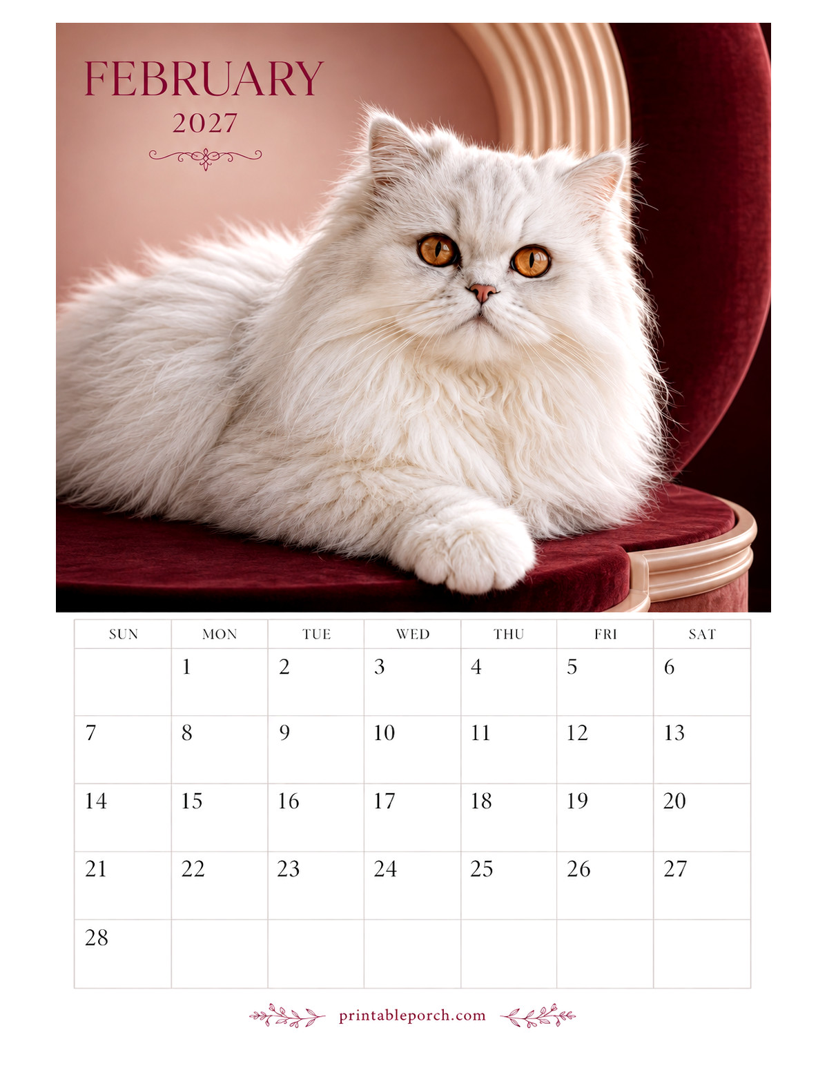 Photo Cats February 2027 Calendar