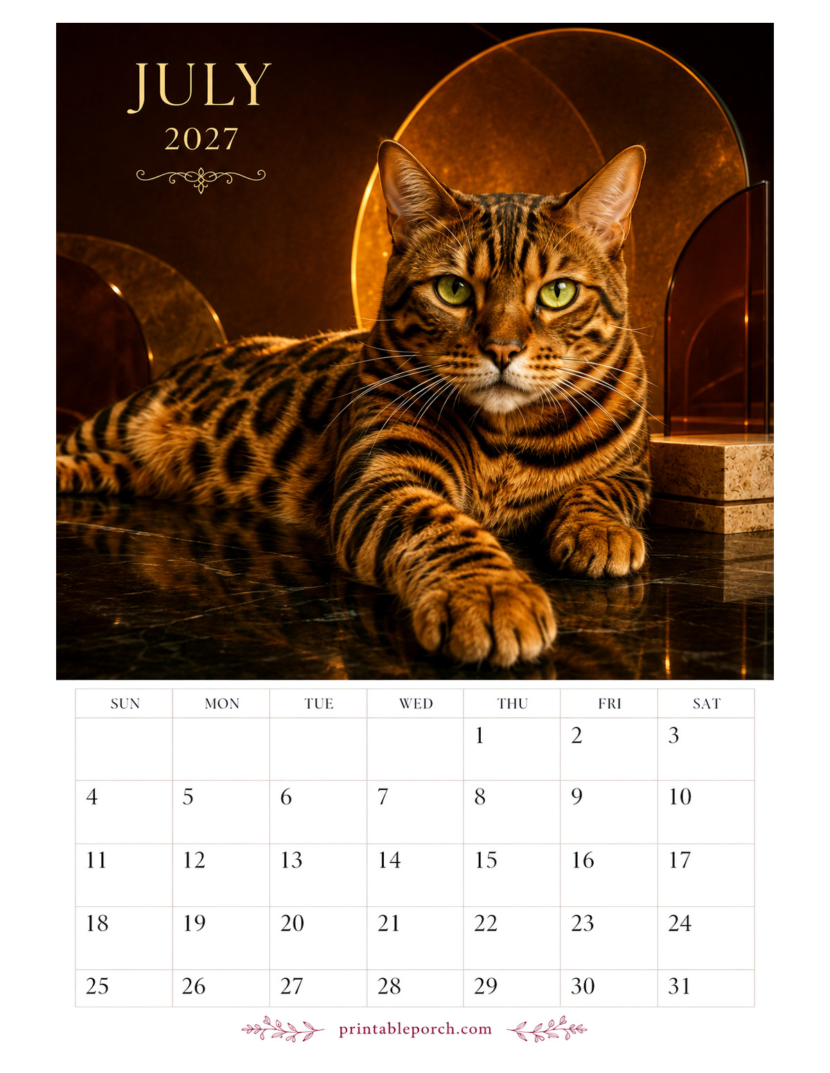 Photo Cats July 2027 Calendar