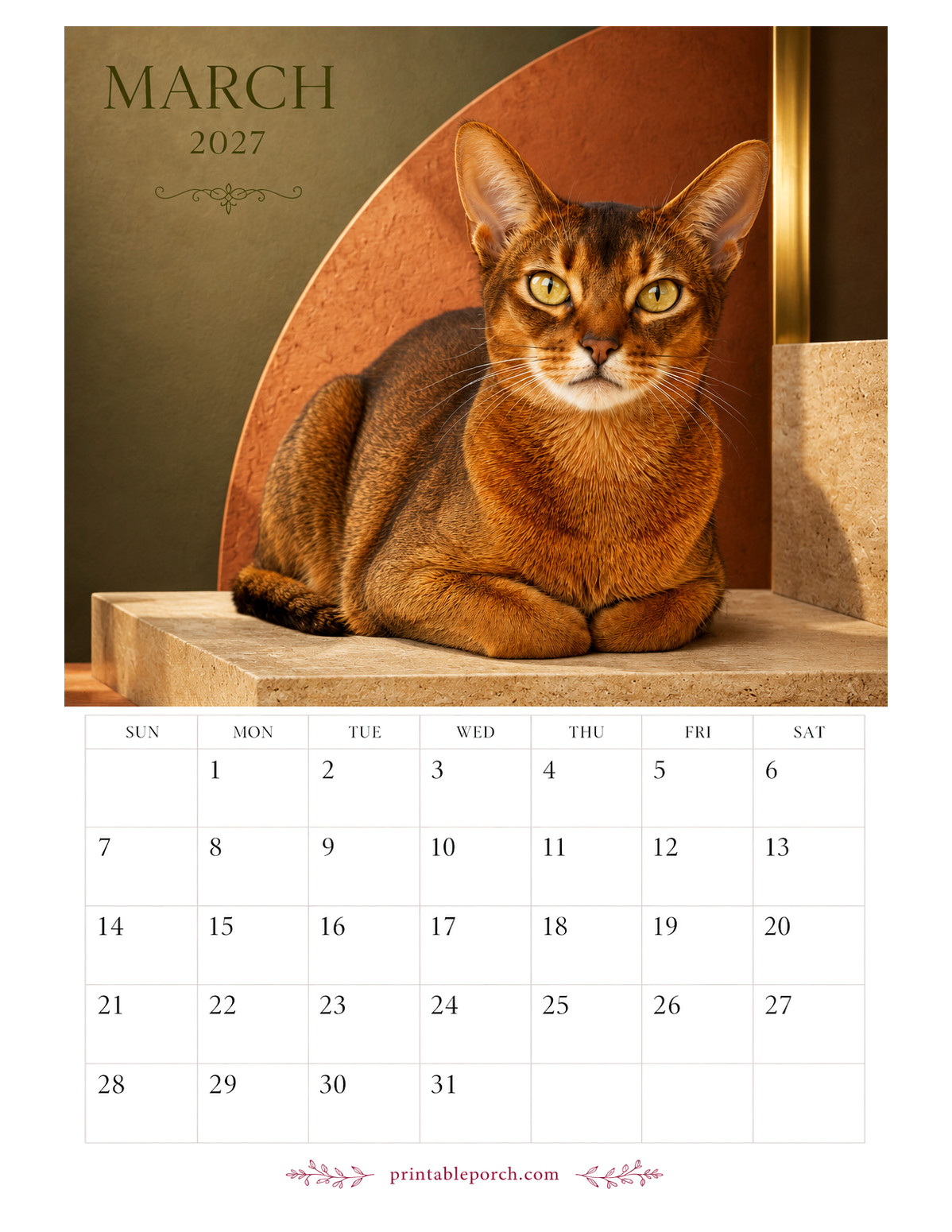 Photo Cats March 2027 Calendar