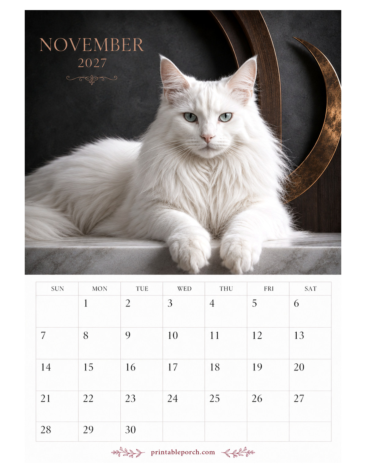 Photo Cats November 2027 Calendar