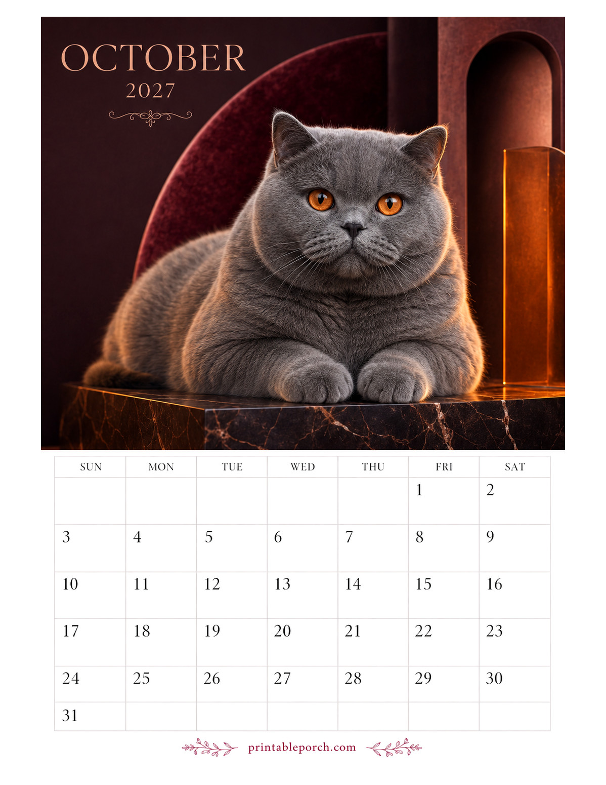 Photo Cats October 2027 Calendar