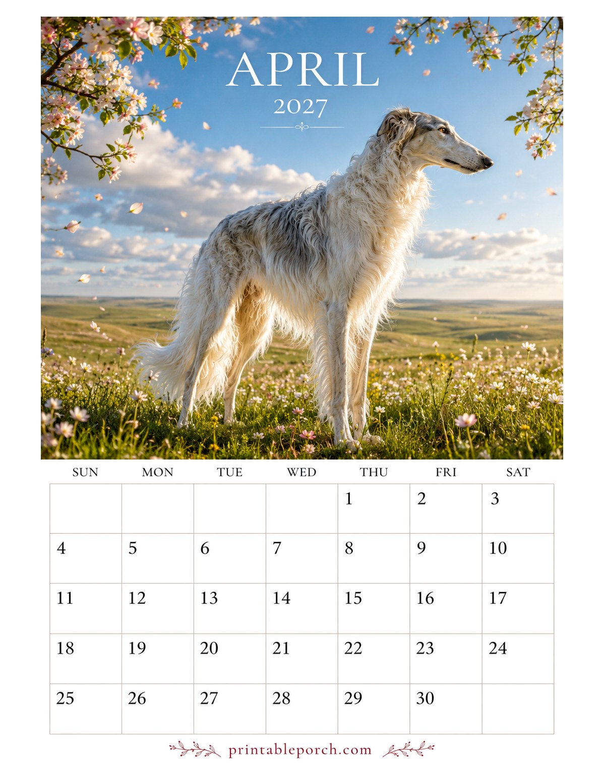 Photo Dogs April 2027 Calendar