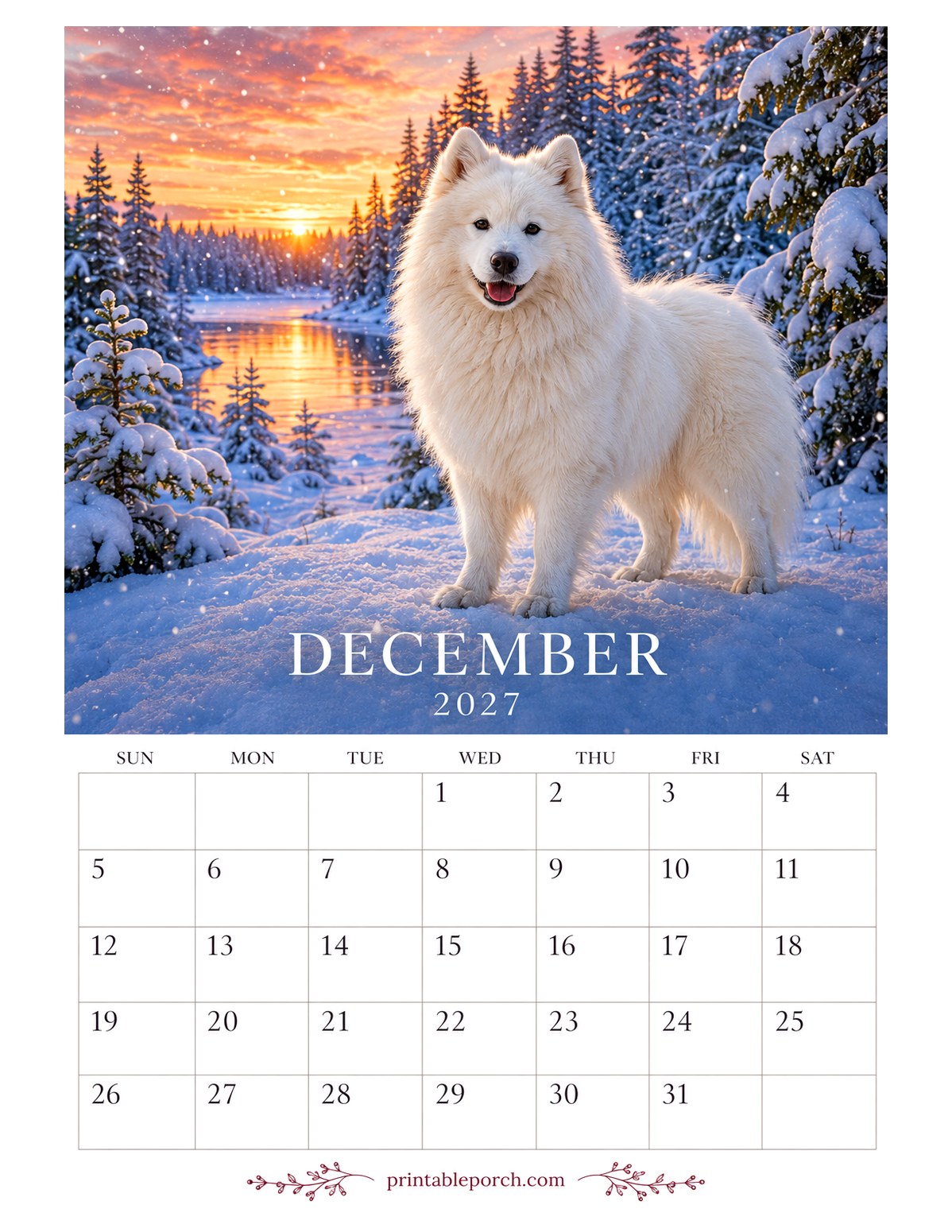 Photo Dogs December 2027 Calendar