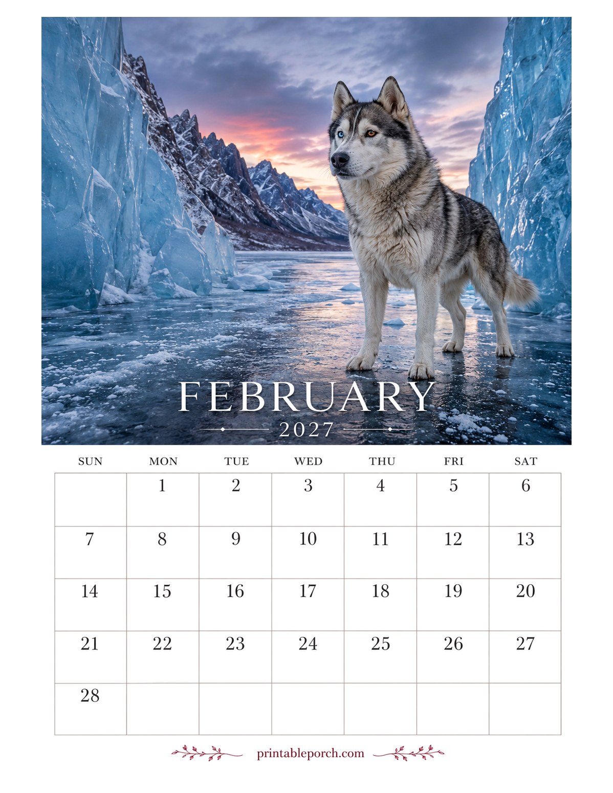 Photo Dogs February 2027 Calendar