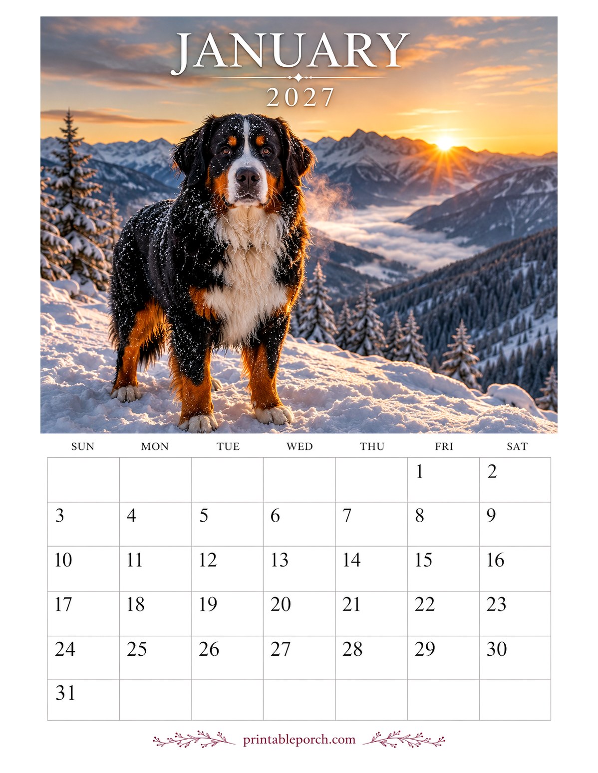 Photo Dogs January 2027 Calendar