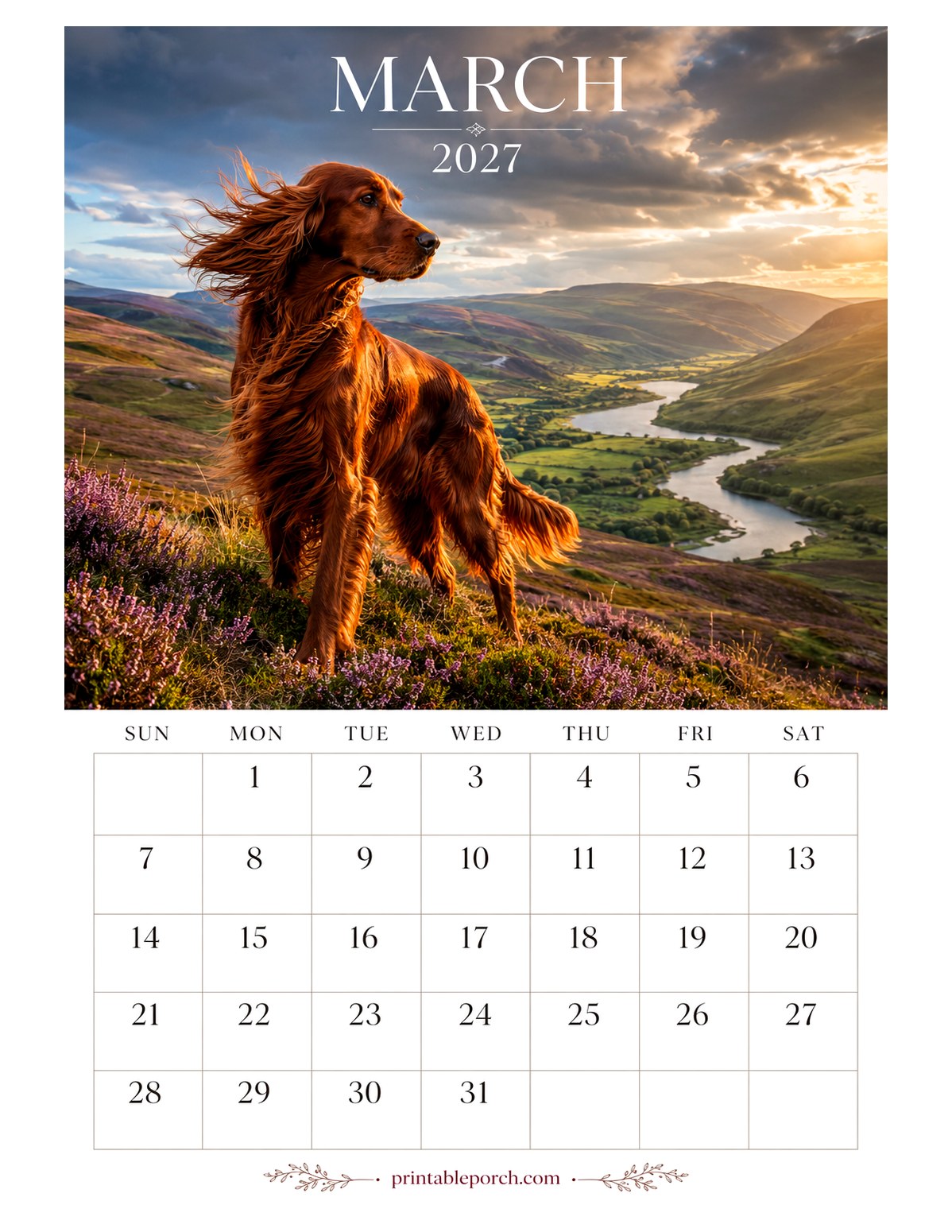 Photo Dogs March 2027 Calendar