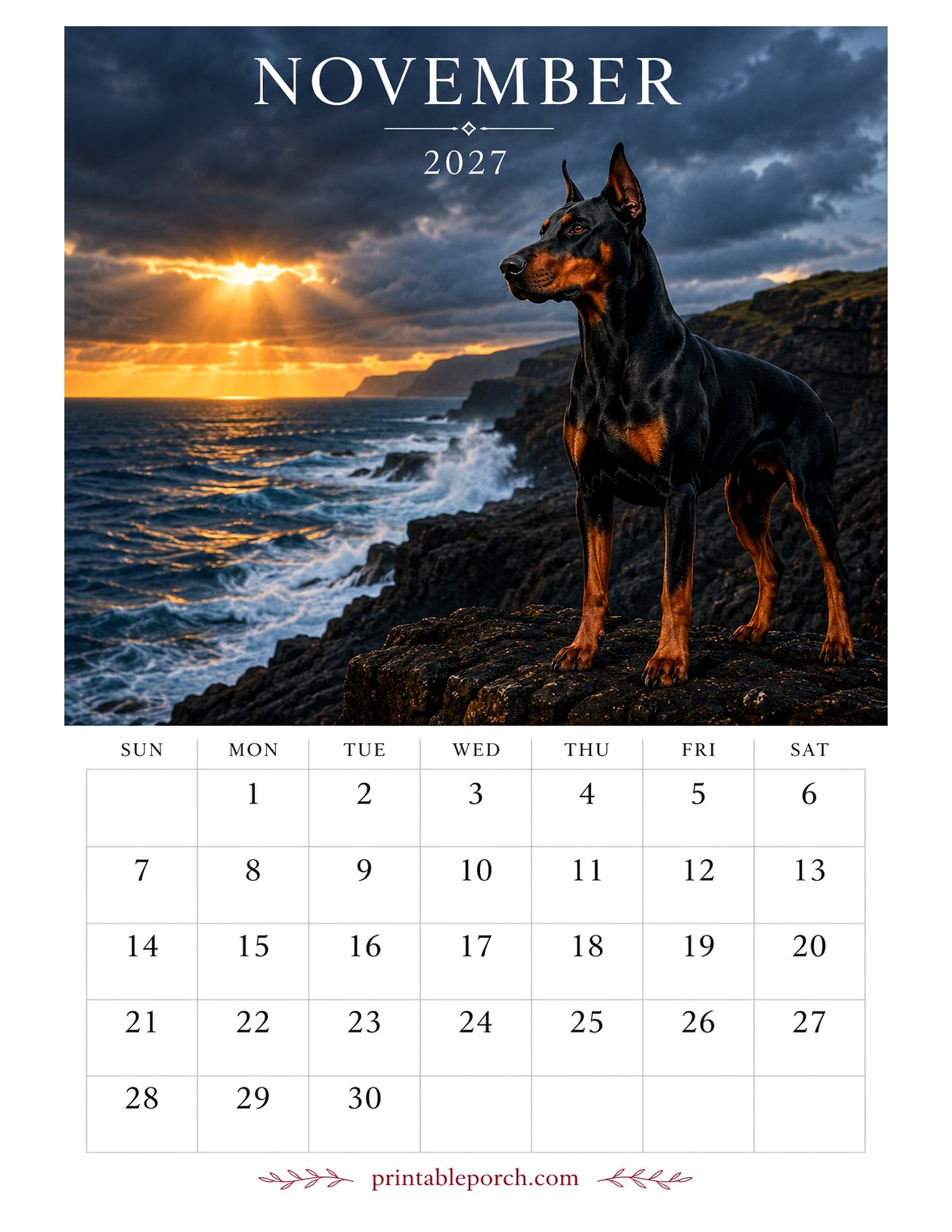 Photo Dogs November 2027 Calendar
