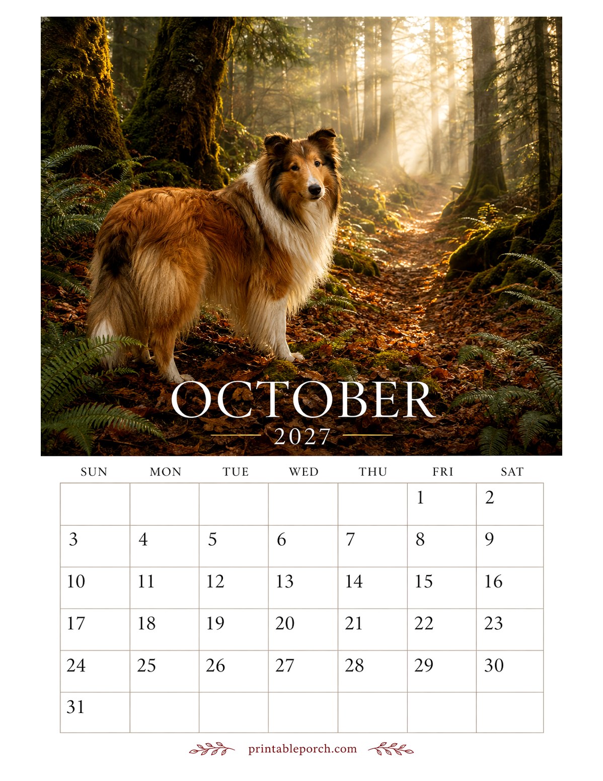 Photo Dogs October 2027 Calendar