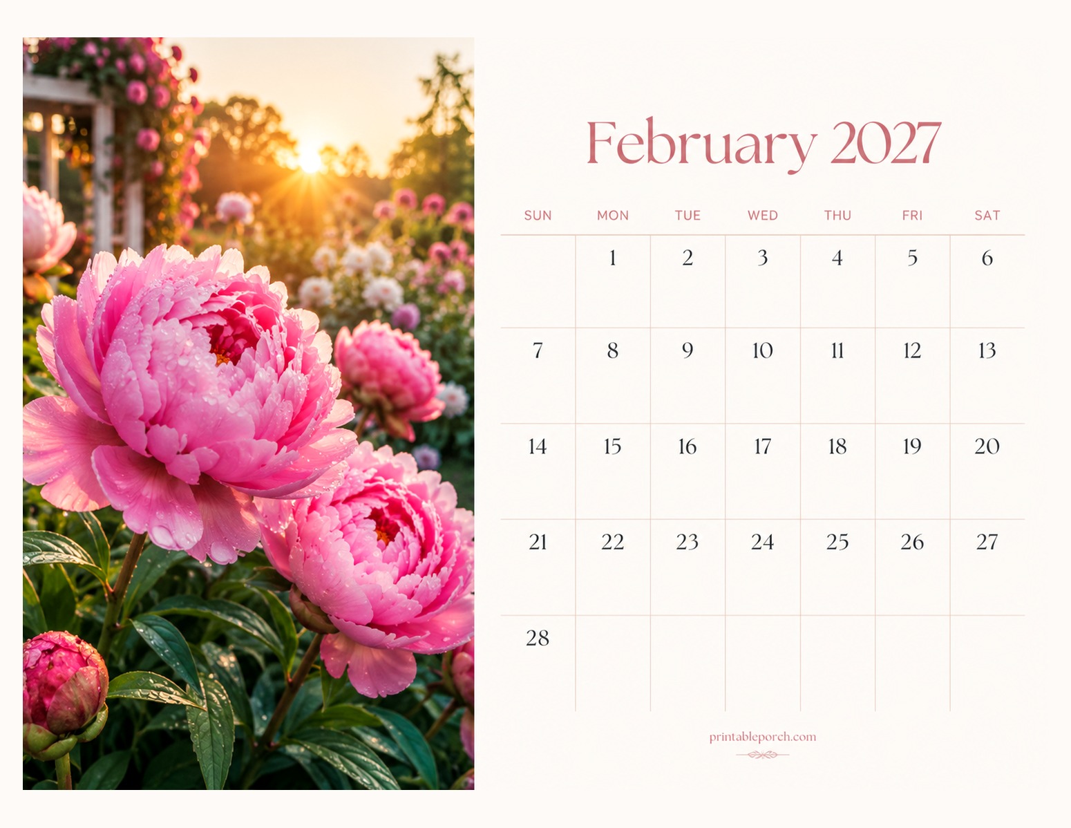 Photo Flowers February 2027 Calendar