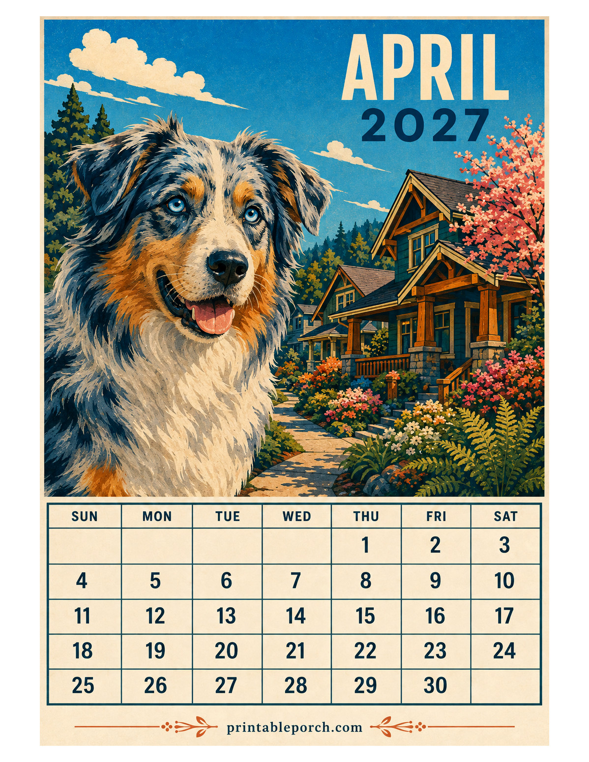 Retro Poster Dogs April 2027 Calendar
