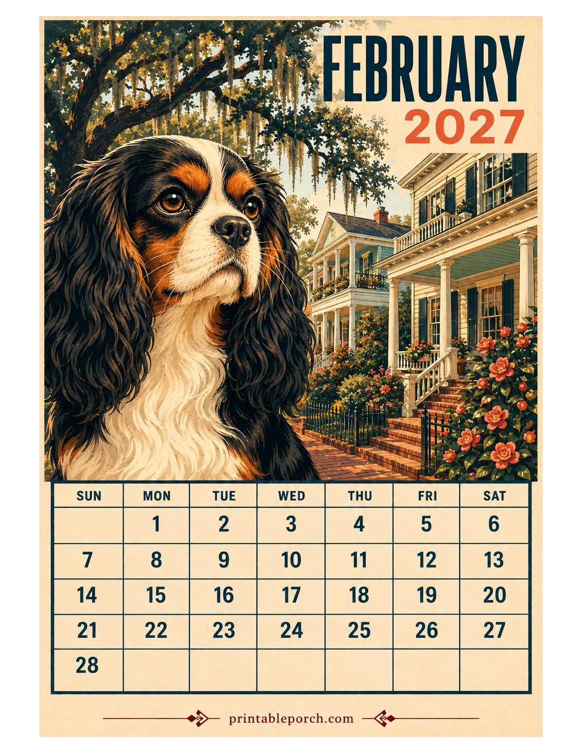 Retro Poster Dogs February 2027 Calendar