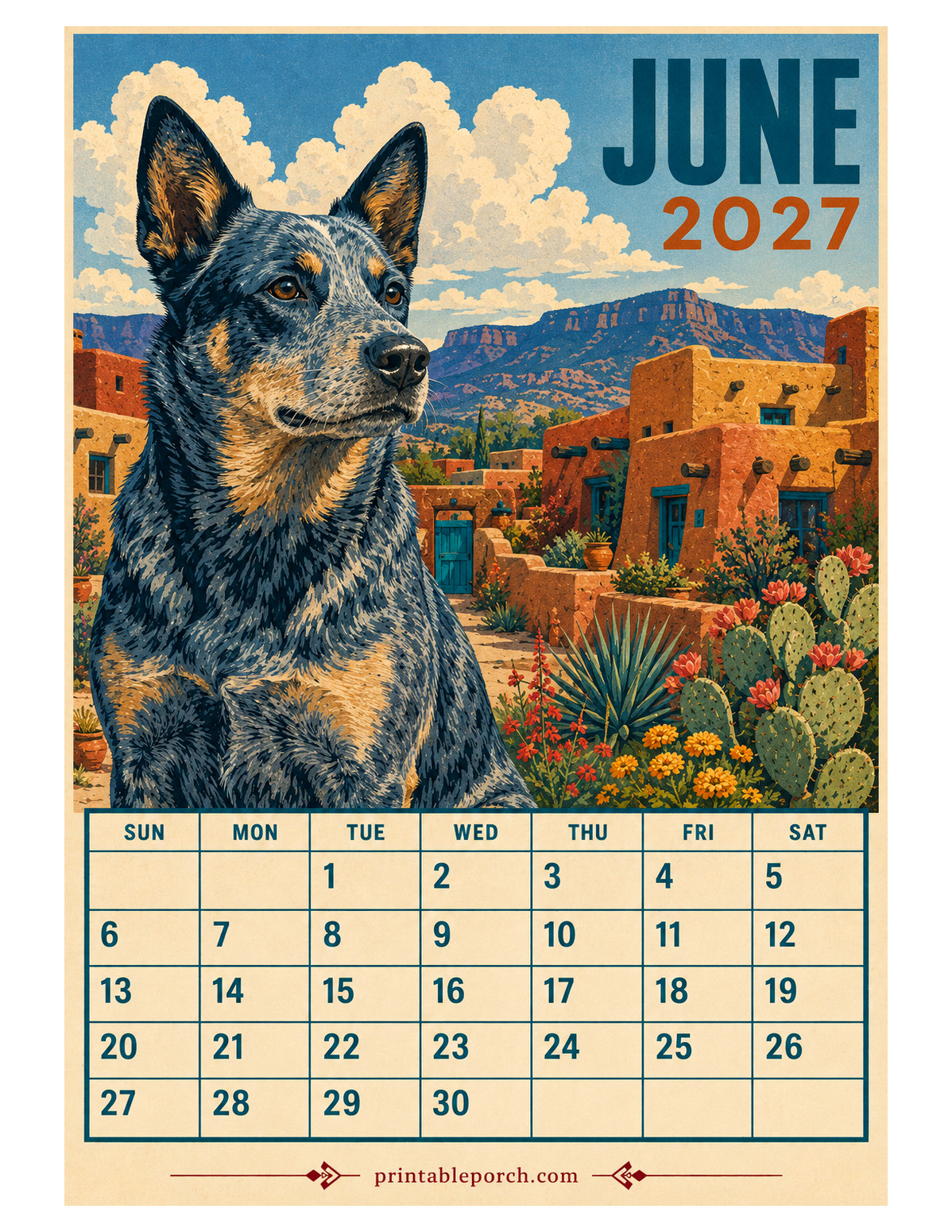 Retro Poster Dogs June 2027 Calendar