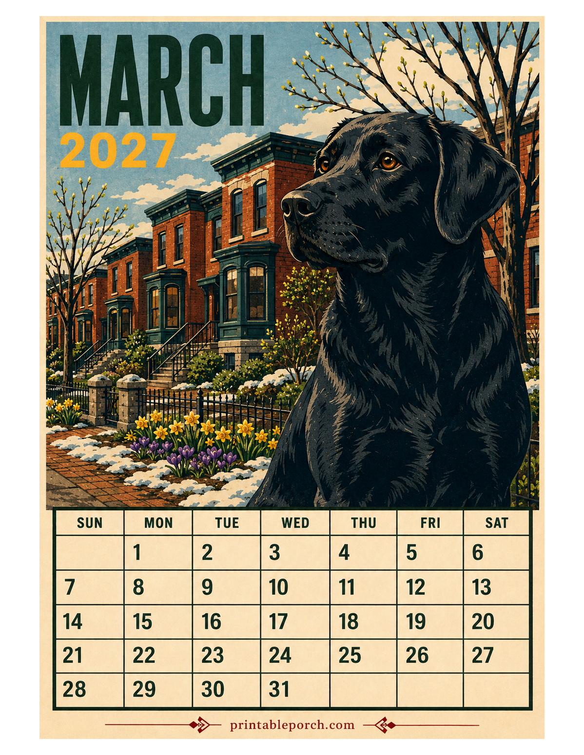 Retro Poster Dogs March 2027 Calendar