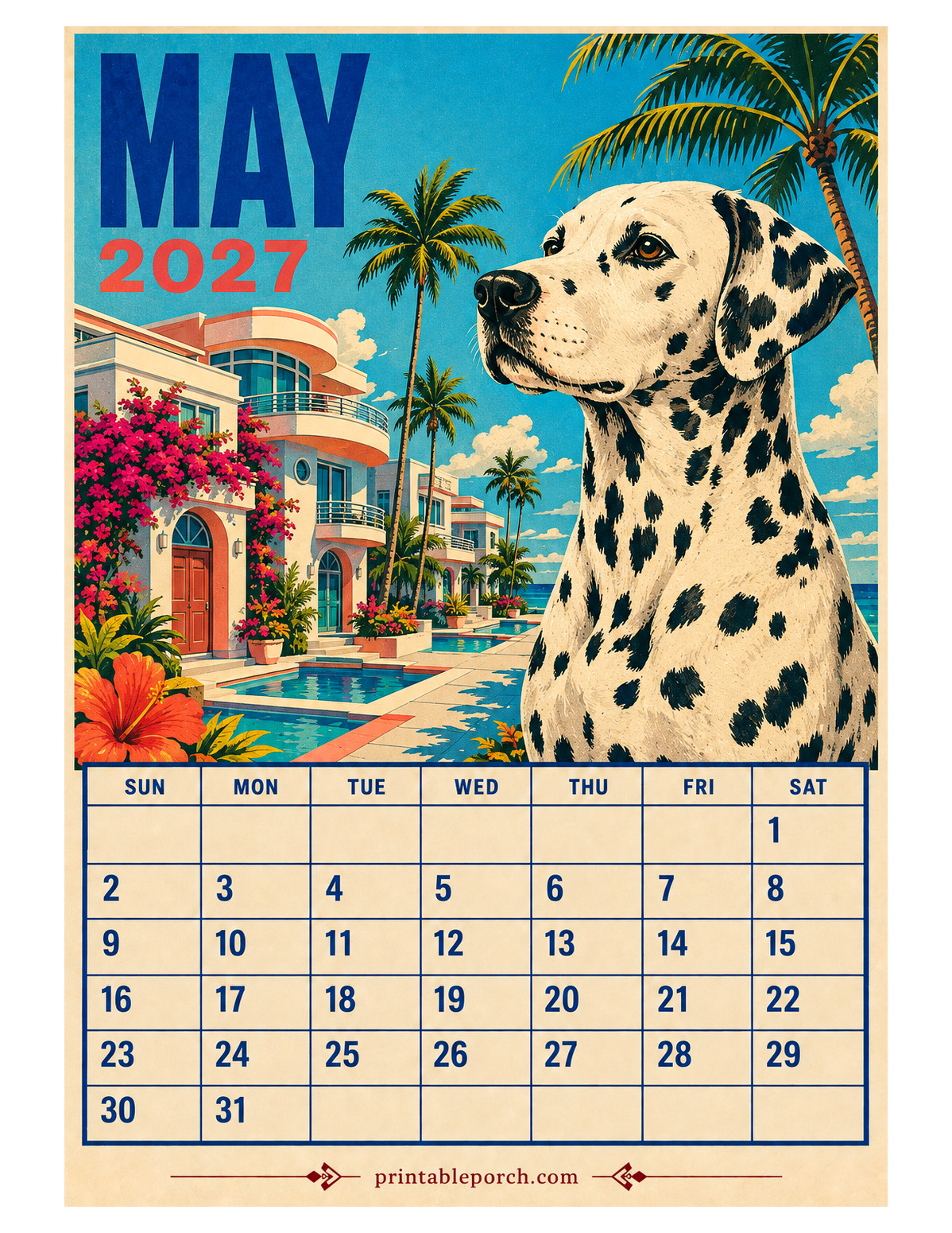 Retro Poster Dogs May 2027 Calendar