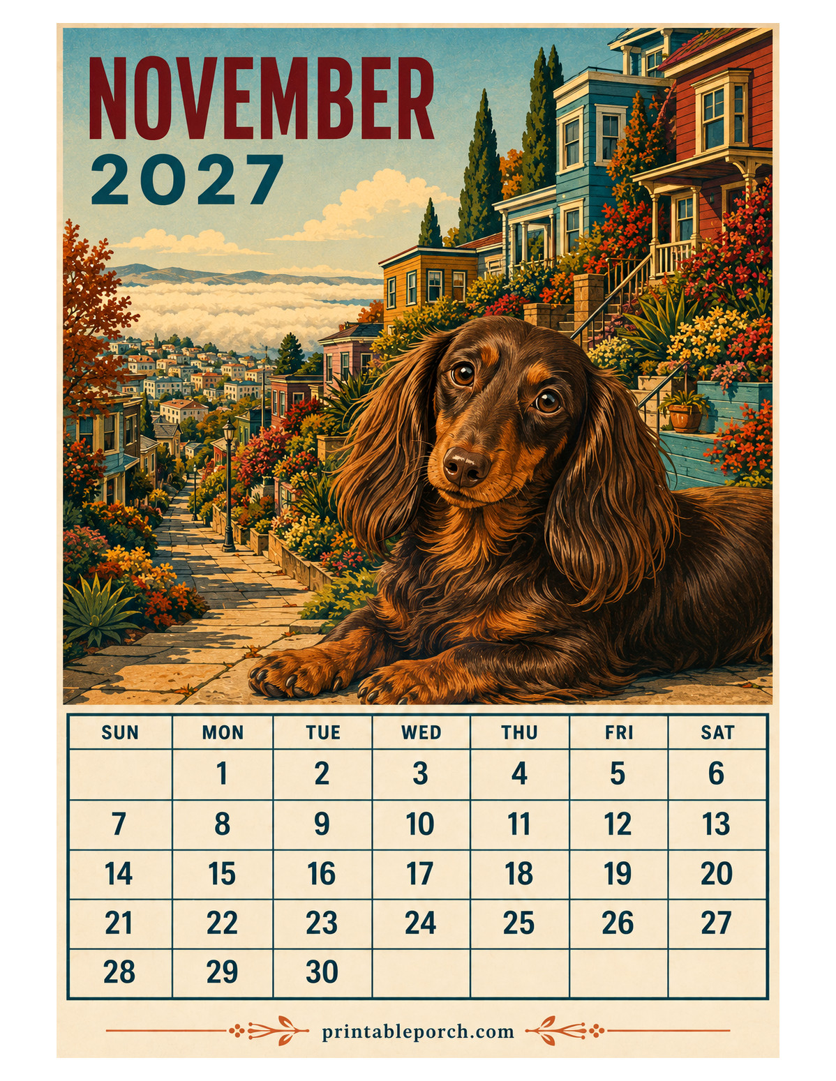 Retro Poster Dogs November 2027 Calendar