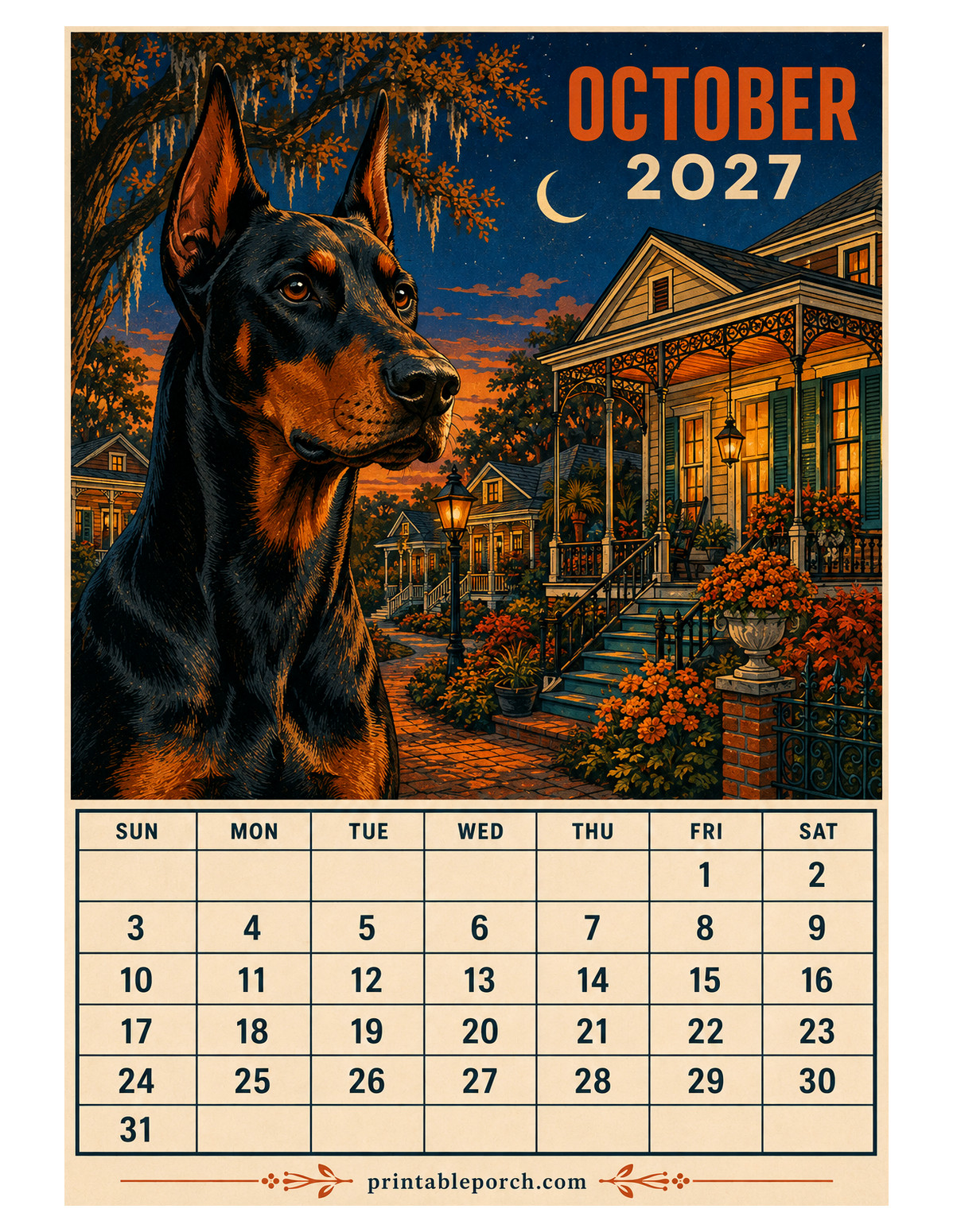 Retro Poster Dogs October 2027 Calendar