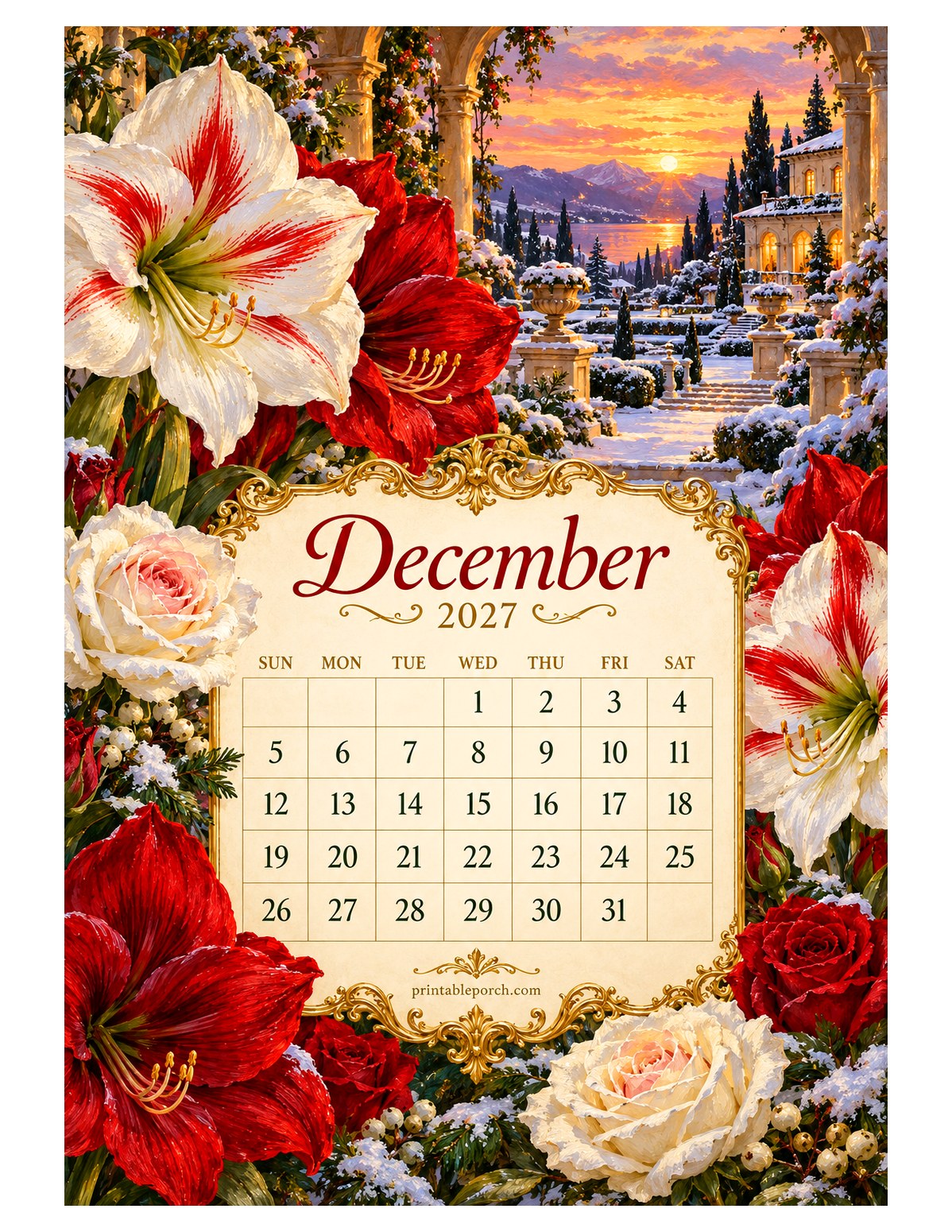 Riviera Blooms December 2027 Calendar